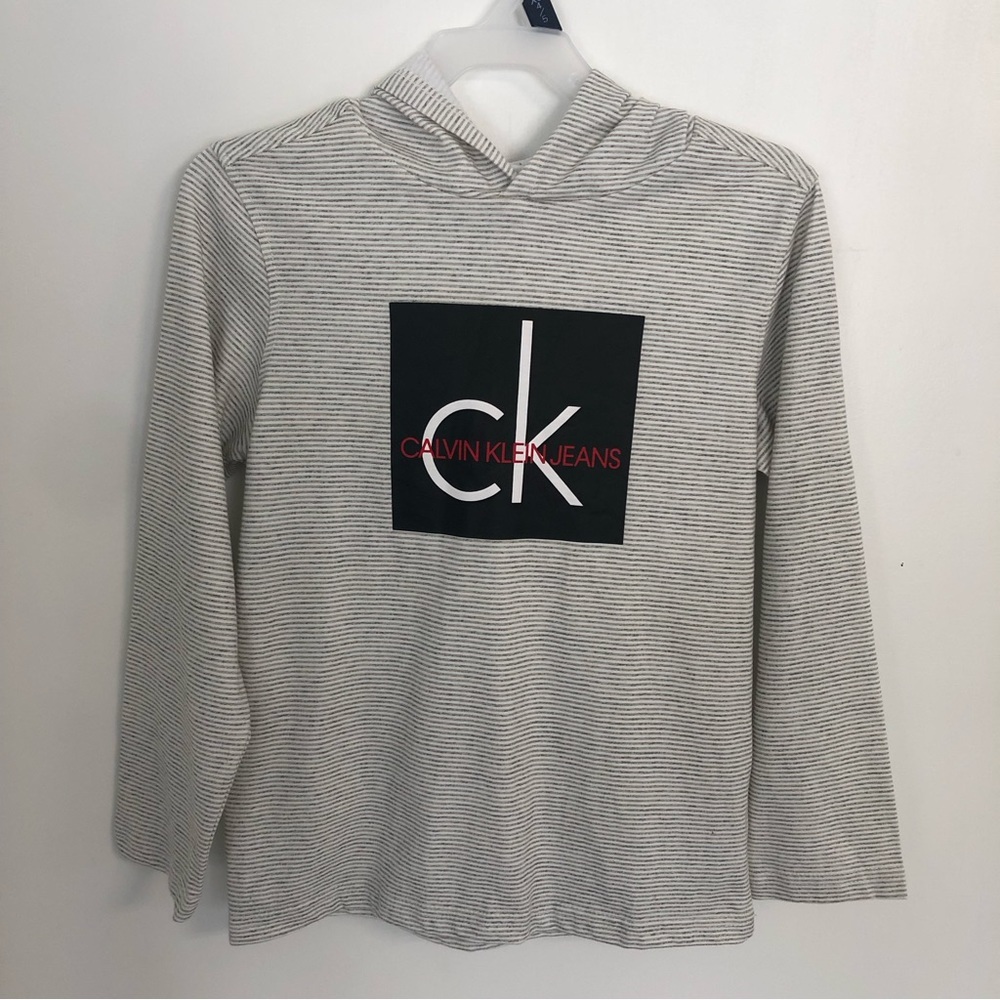 CALVIN KLEIN JEANS Kid’s Gray/White Striped Long Sleeve Tee Size 6